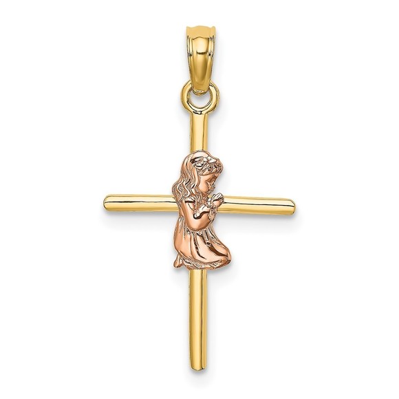 10K Two-Tone 2-D Girl On Cross Charm - Picture 1 of 4